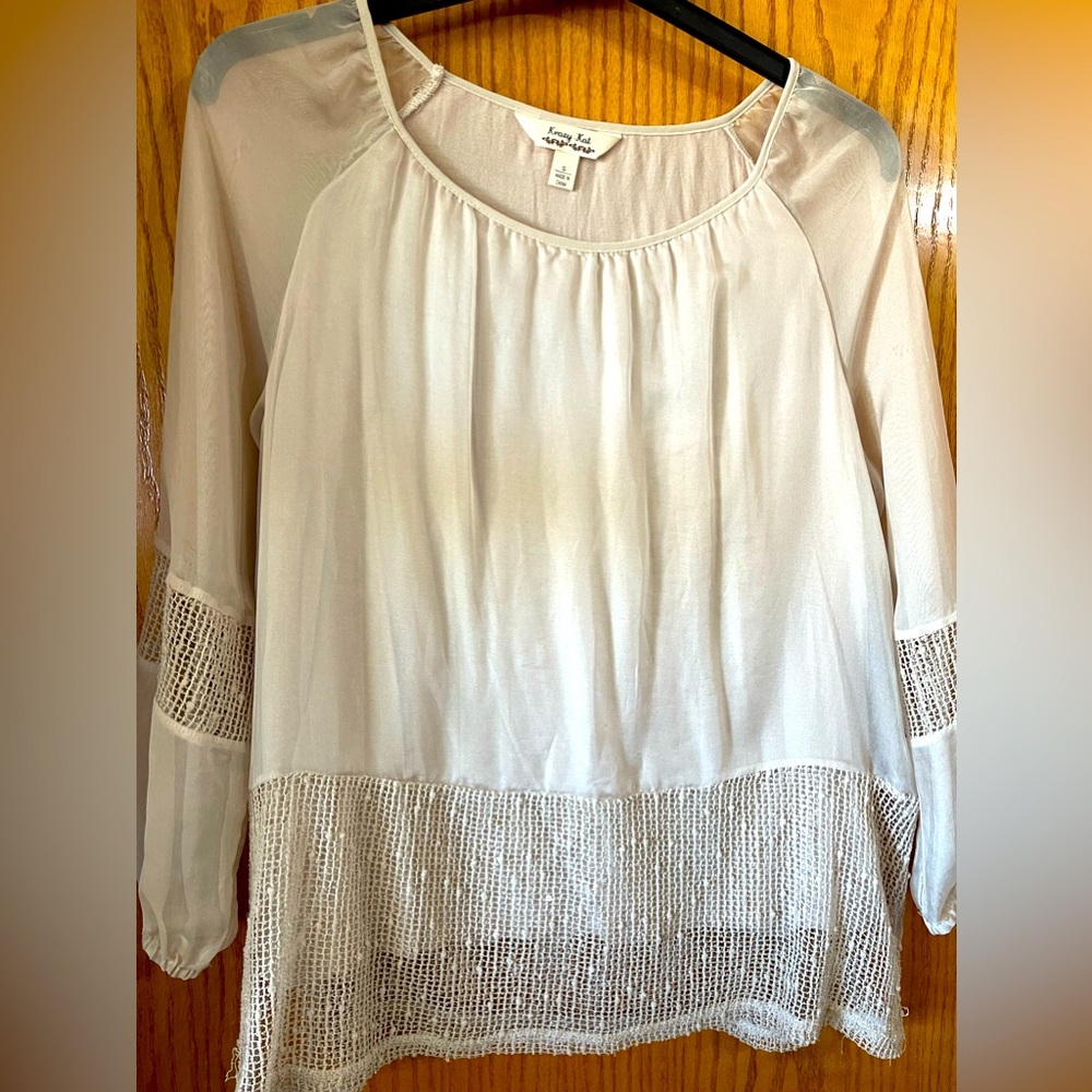 Women’s Lined Sheer 3/4 Sleeve Blouse, Champaign Color, S